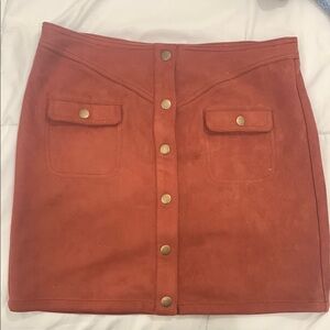 Button-Front Suede Skirt in Rust